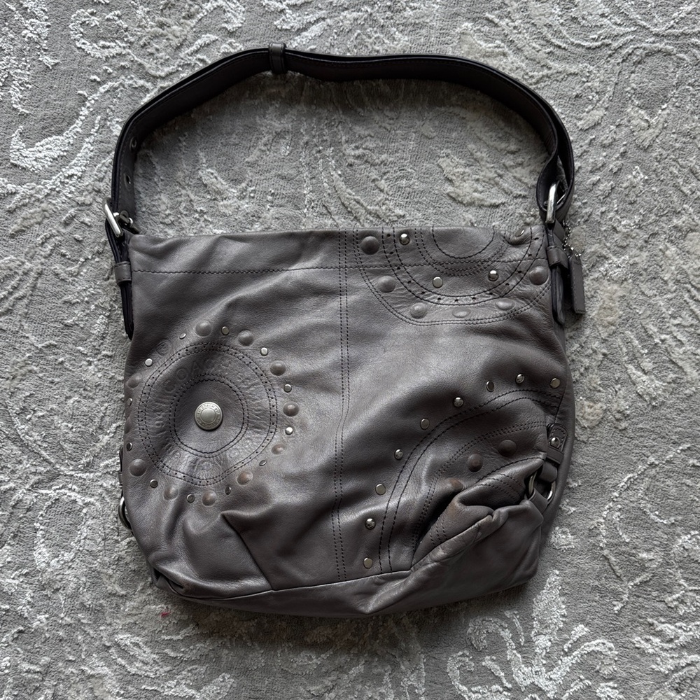 COACH Studded Gray Shoulder Bag